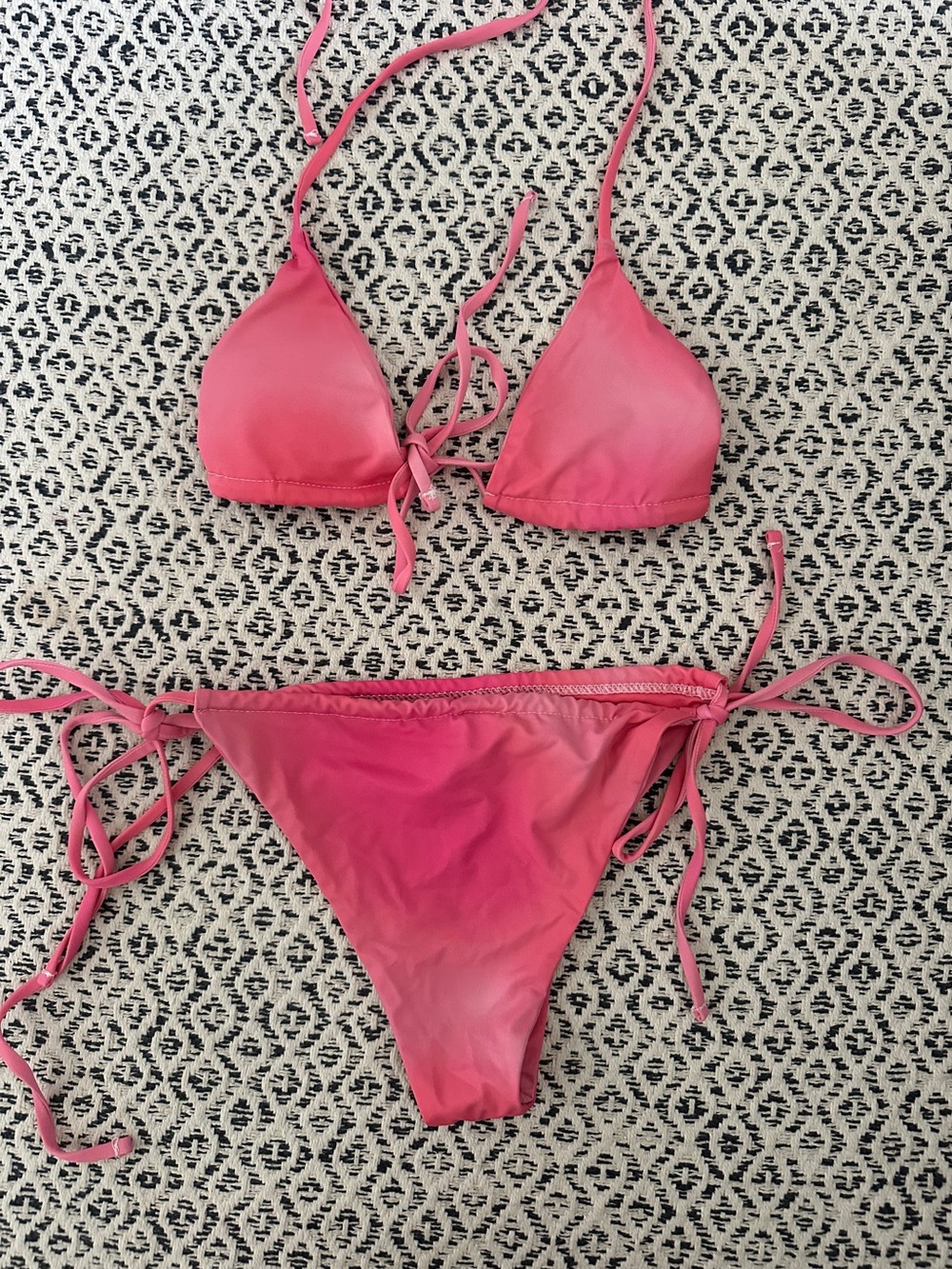 Pink Women’s Tie-String Bikini Set with Matching Sarong